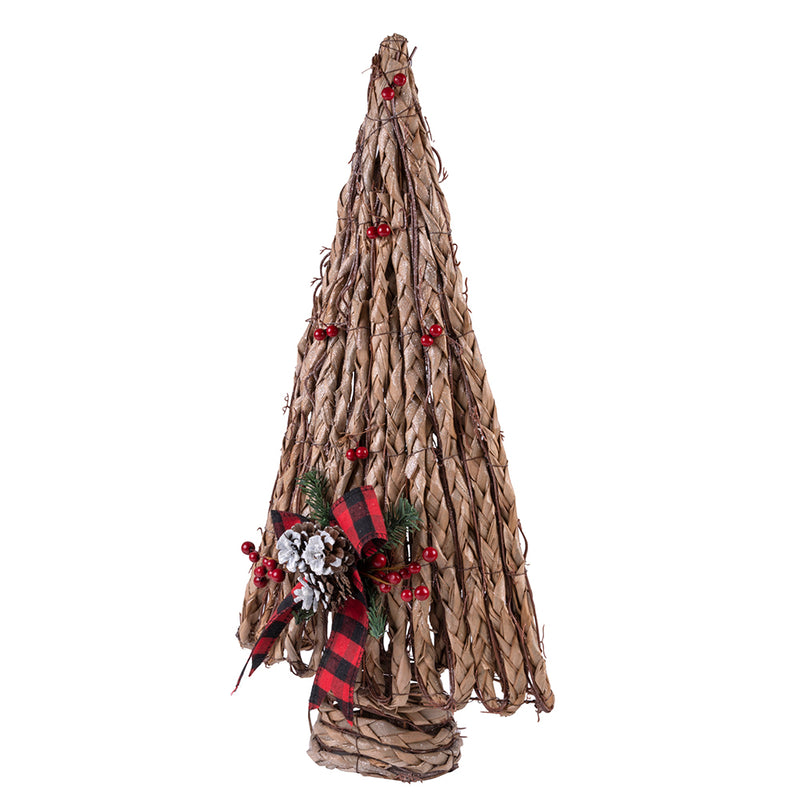 Albero in rattan 60 cm, decoro pigne e bacche, fiocco tartan, Santa's House
