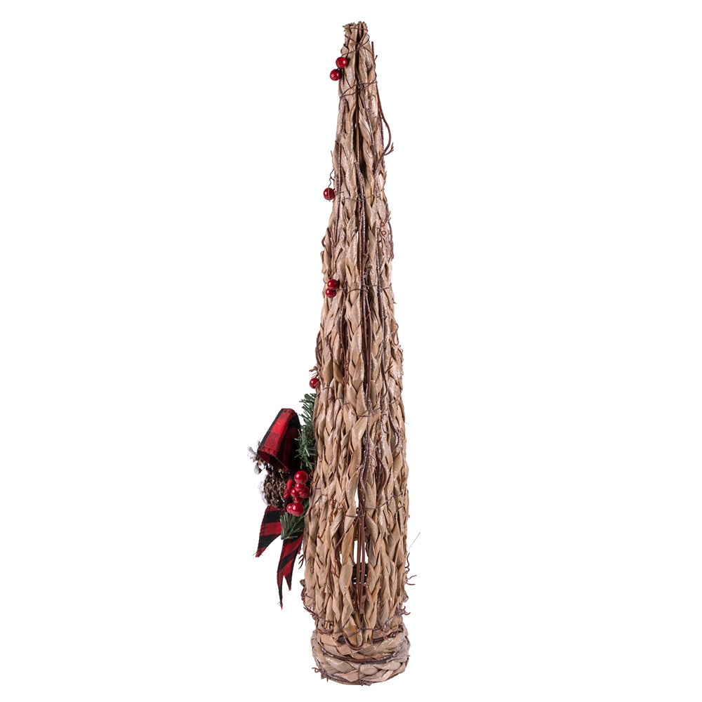 Albero in rattan 60 cm, decoro pigne e bacche, fiocco tartan, Santa's House