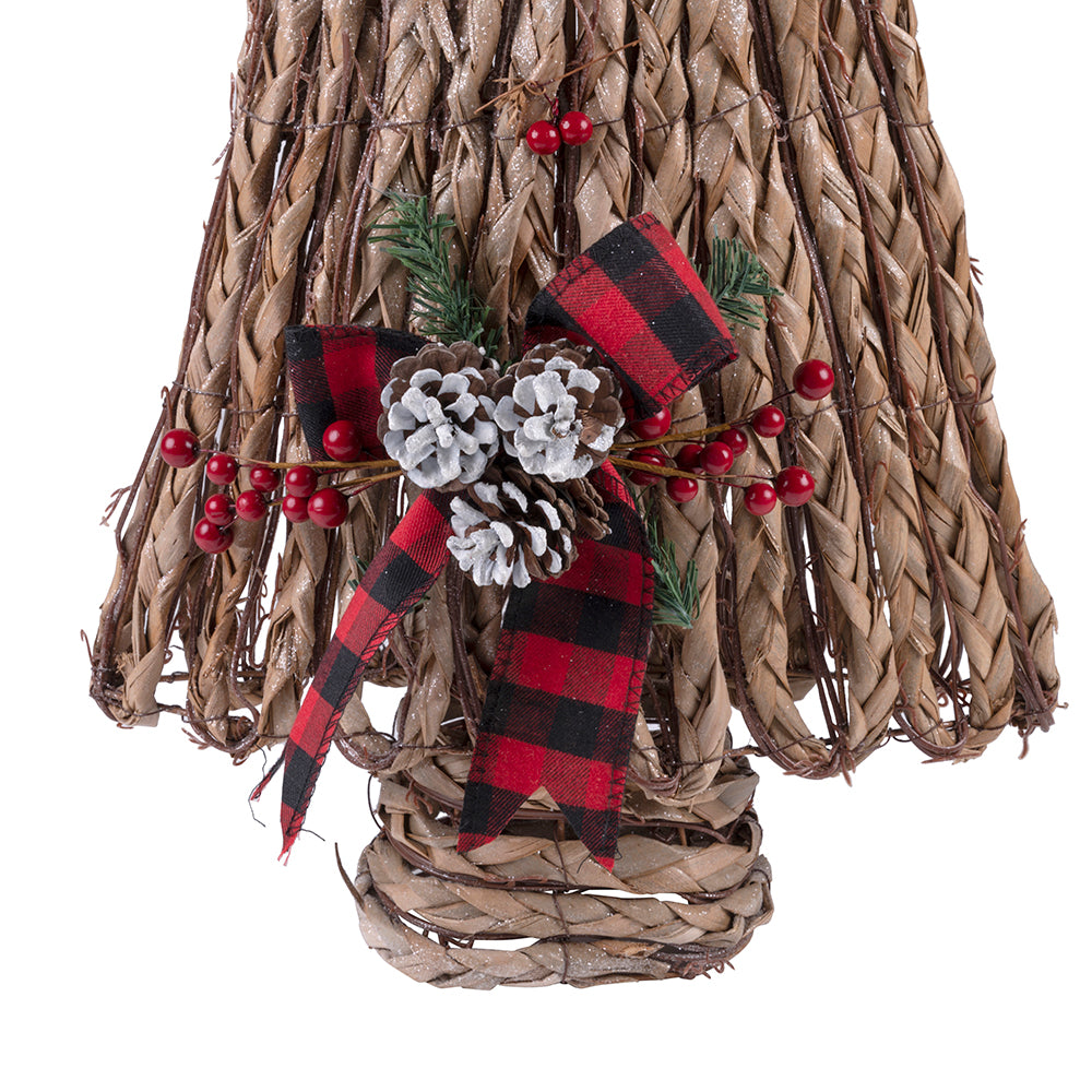 Albero in rattan 60 cm, decoro pigne e bacche, fiocco tartan, Santa's House