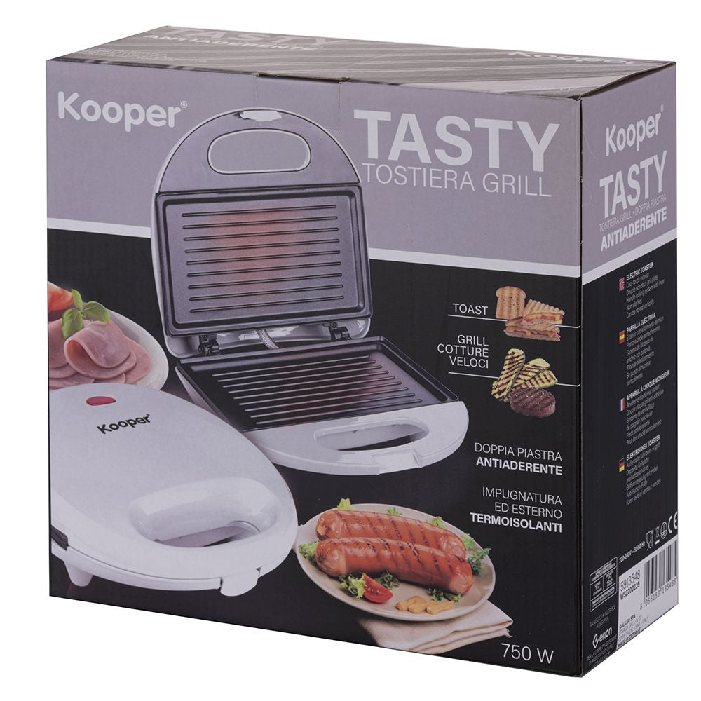 Tostiera doppia piastra grill antiaderente, bianco lucido 750 W, Tasty