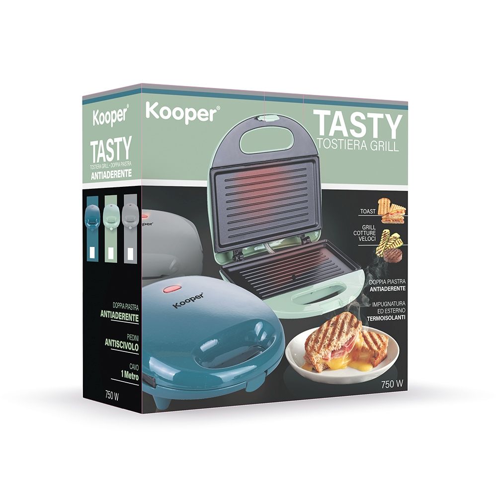 Tostiera doppia piastra grill antiaderente, 750 W, Tasty