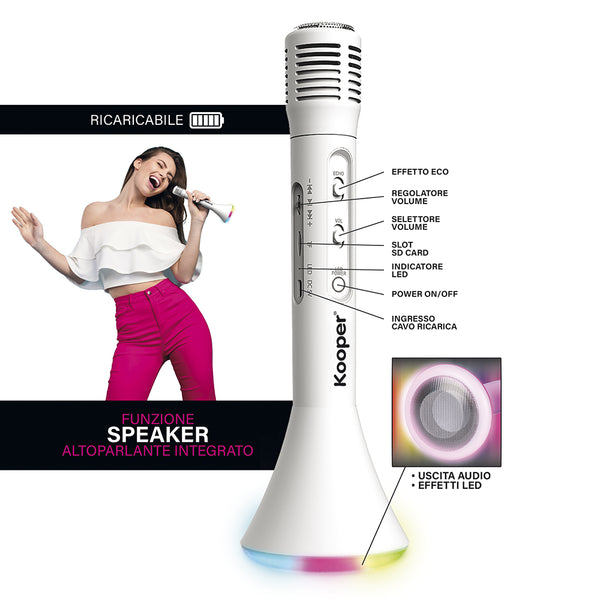 Microfono ricaricabile karaoke wireless 4 in1 con luci led con slot scheda SD Sing