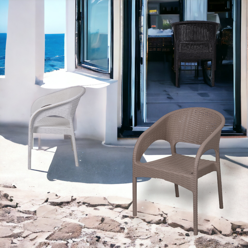 Sedia poltrona da esterno bar e ristoranti con struttura in resina effetto rattan intrecciato Zanzibar