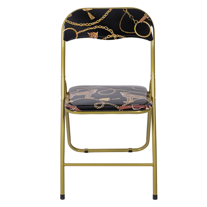 Sedia pieghevole salvaspazio da interno in acciaio con seduta e schienale in PVC imbottito e decoro baroque Medusa Fold