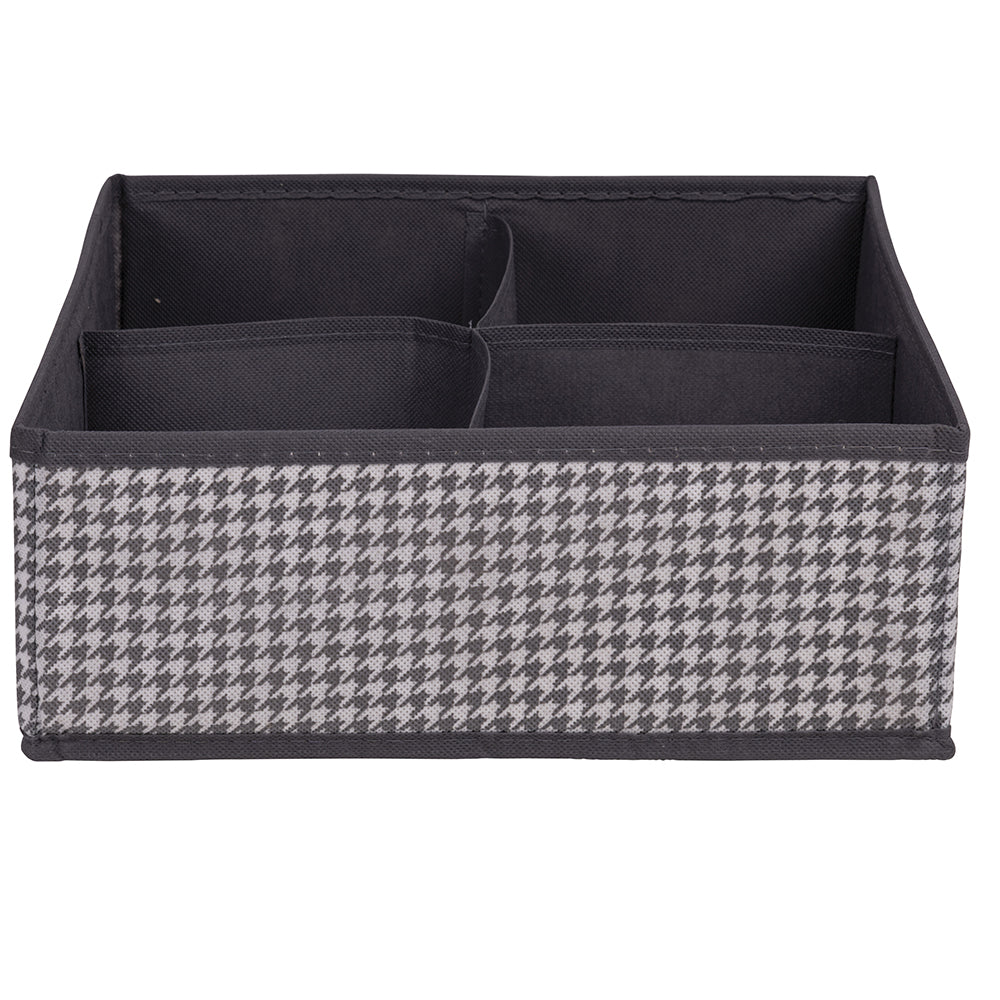 Organizer cassetto grigio 4 scomparti in tnt decoro pied de poule 28x28xh.11 cm, Sìordine