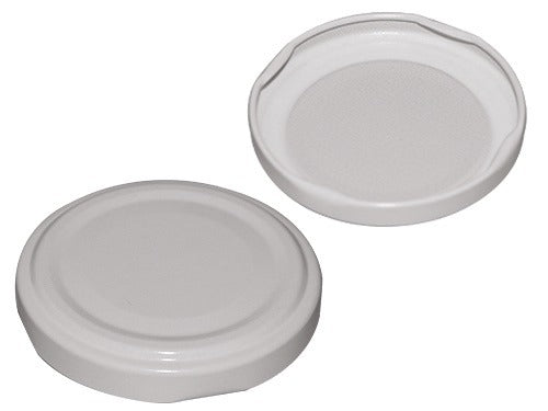 Tappi bianchi tondi in alluminio per vasetti e bottiglie idonei per bolliture e usi alimentari confezione 100 pezzi