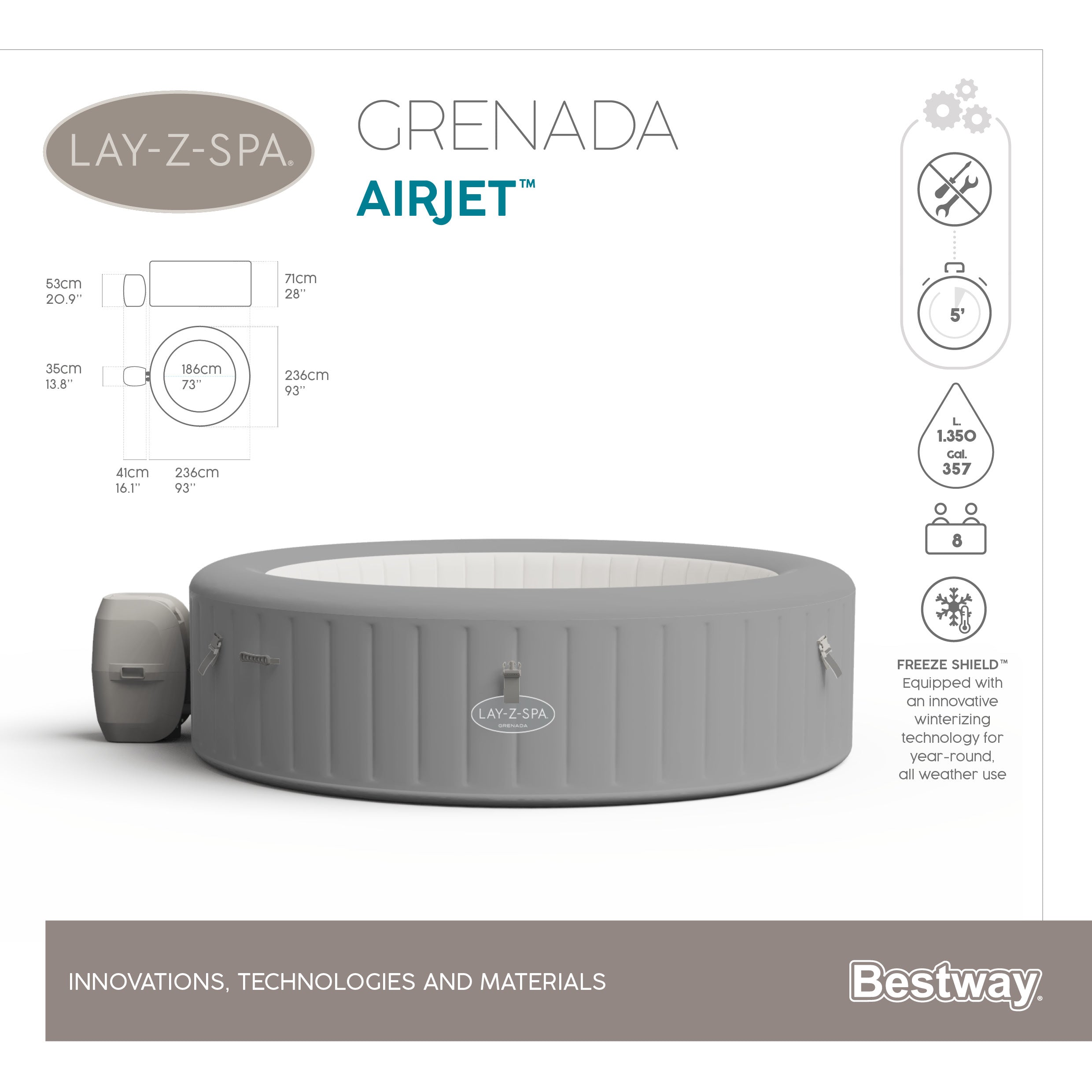 Idromassaggio Special edition gonfiabile Lay-Z-Spa Grenada AirJet 6-8 pe