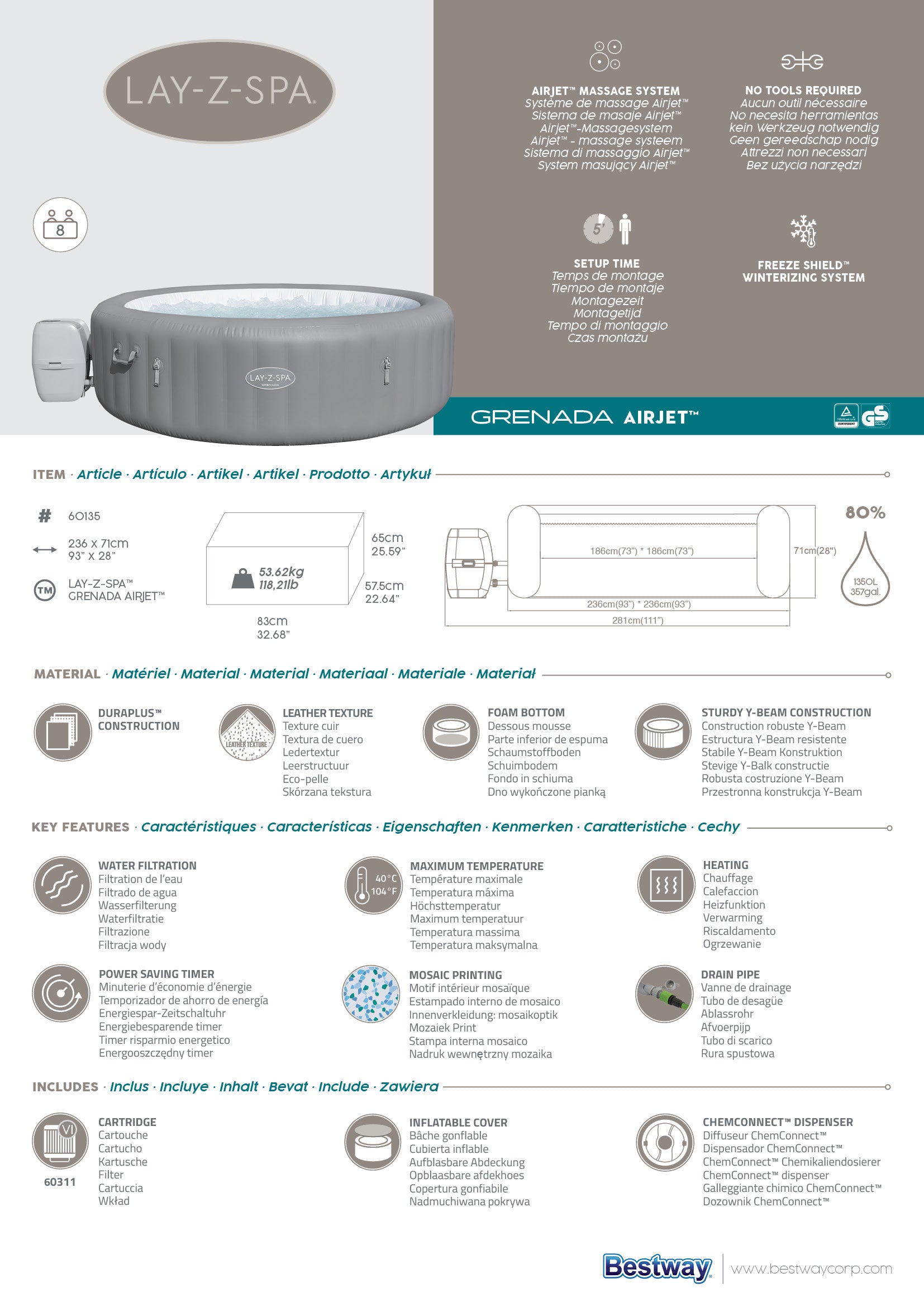 Idromassaggio Special edition gonfiabile Lay-Z-Spa Grenada AirJet 6-8 pe