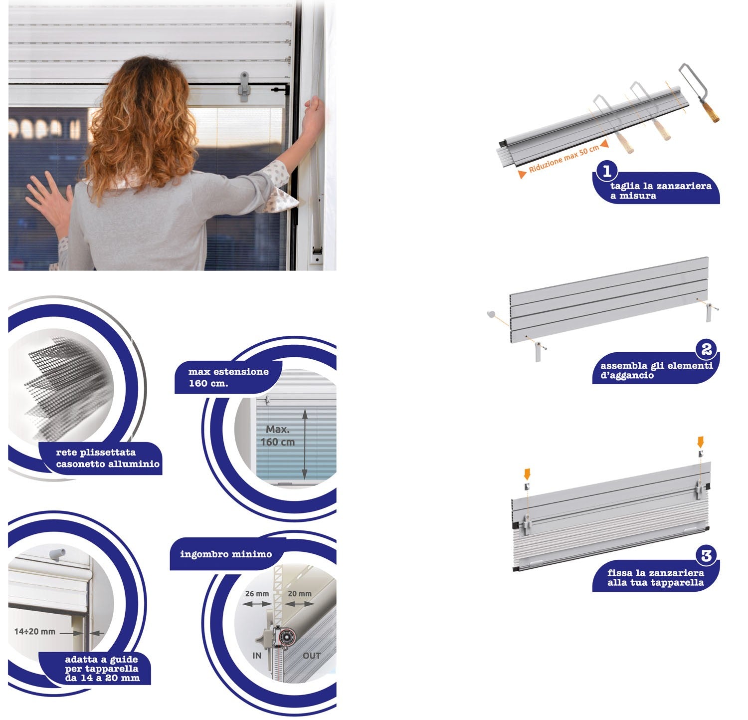 Zanzariera per tapparelle motorizzate Marrone100x160cm Stop Inset