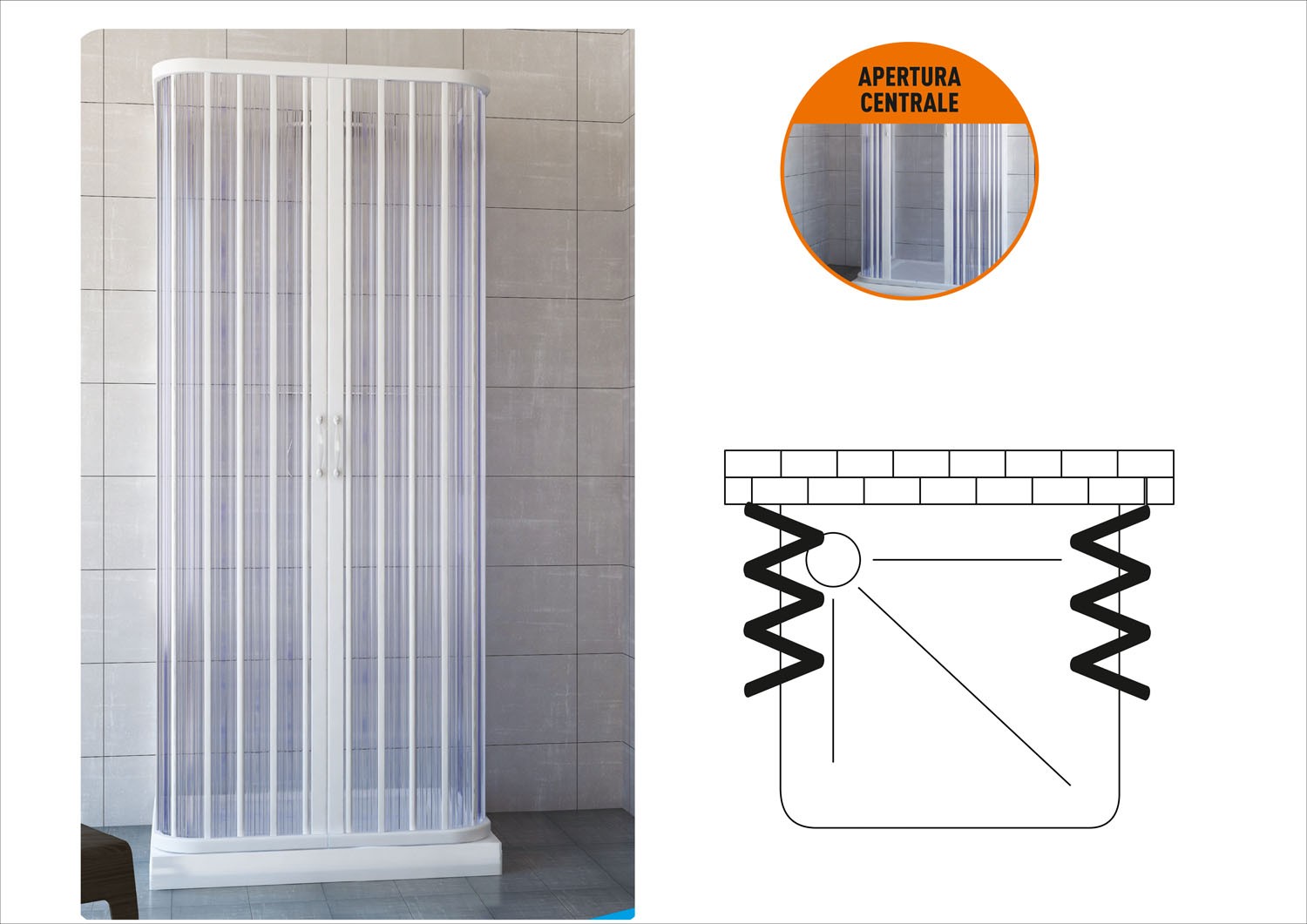 Box doccia con apertura centrale in PVC BRIXO modello MANTA 90 x 90 x 90 cm.