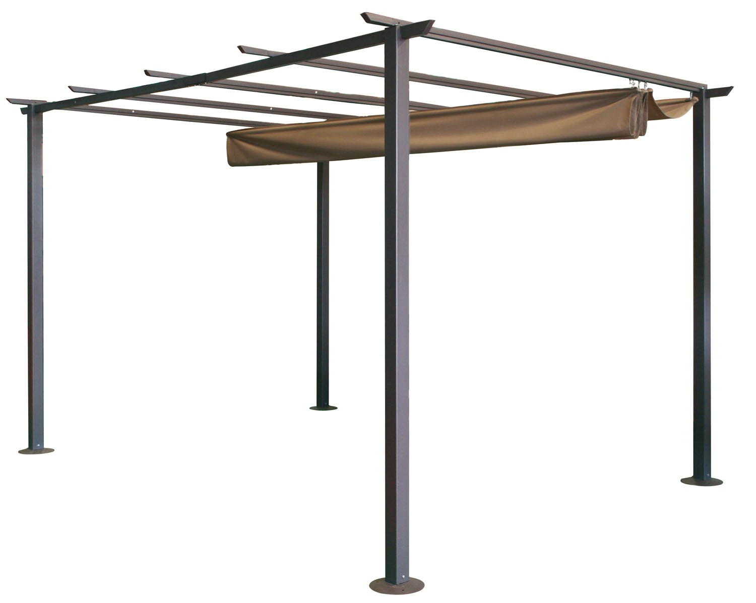 Gazebo veranda acciaio per giardino con telo scorrevole marrone 300x300 cm