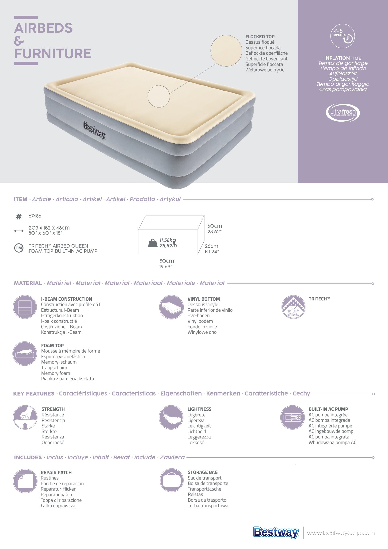 Materasso Airbed Tritech gonfiabile matrimoniale Memory con pompa integr