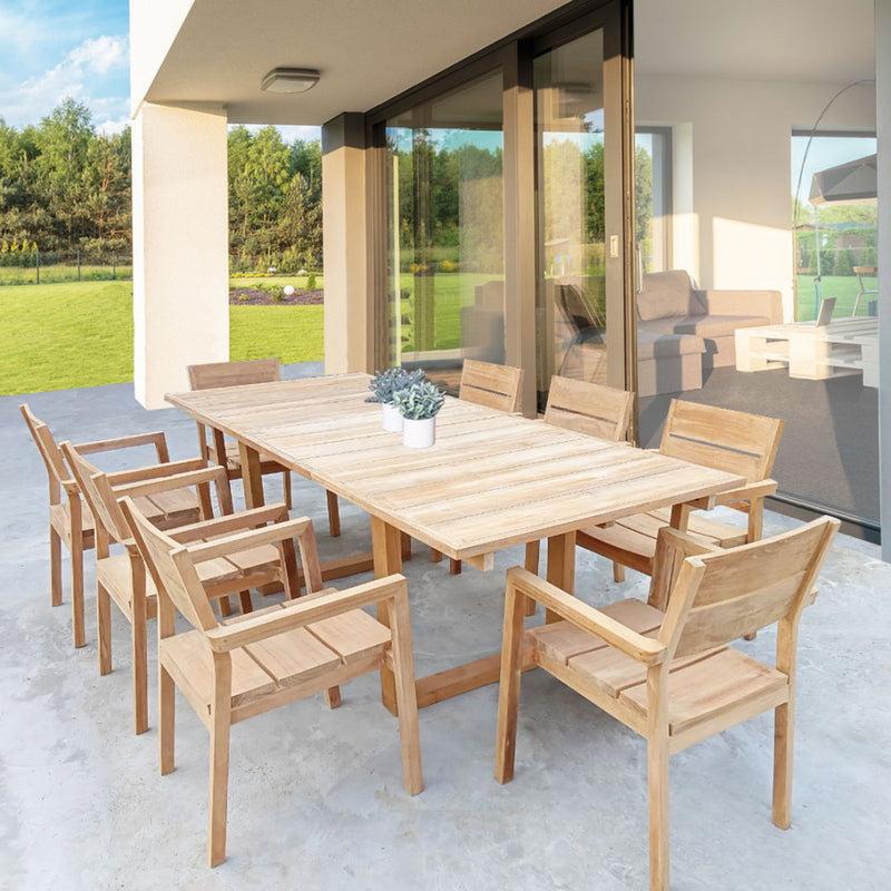 Tavolo allungabile 180/260 cm da giardino in legno pregiato di teak con piano a doghe T-Table