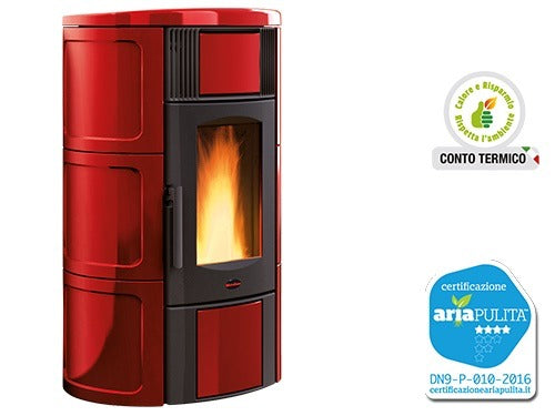 Stufa a pellet termostufa con rivestimento maiolica ceramica design moderno Iside 2.0 Nordica Extraflame