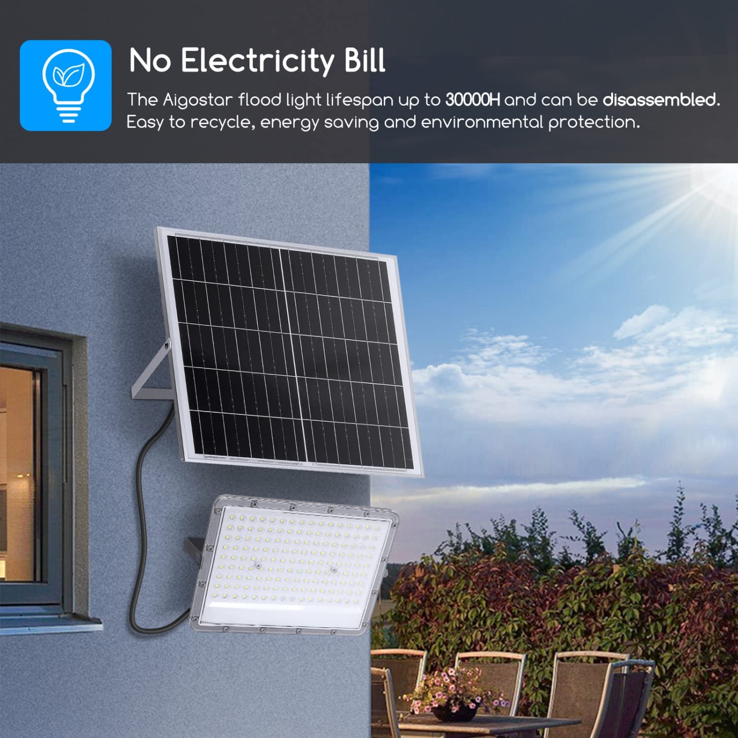 Proiettore led a luce fredda con pannello fotovoltaico a funzione crepuscolare Century Sirio