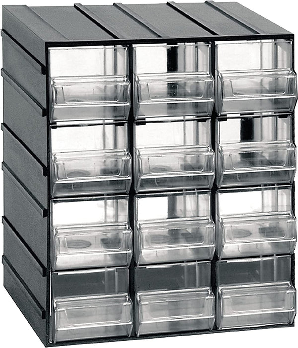 Cassettiera organizer porta minuterie impilabile ad incastro con 12 cassetti 19x15xH23 cm