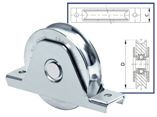 Ruota zincata con supporto interno e gola semirotonda per cancelli scorrevoli