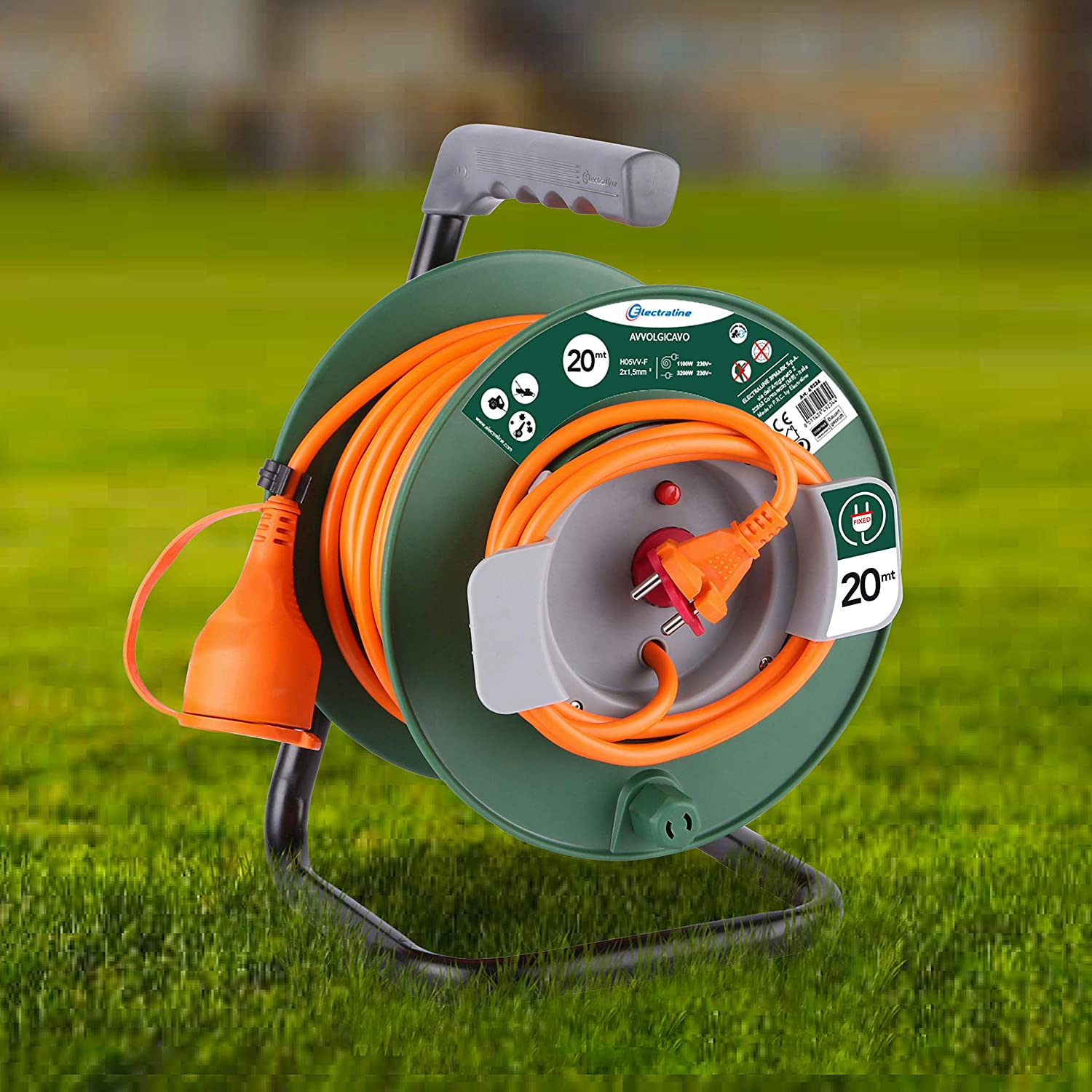 Avvolgicavo prolunga da giardino 20 Mt spina con coperchio anti-sporco 3200W Max. GARDEN 49234
