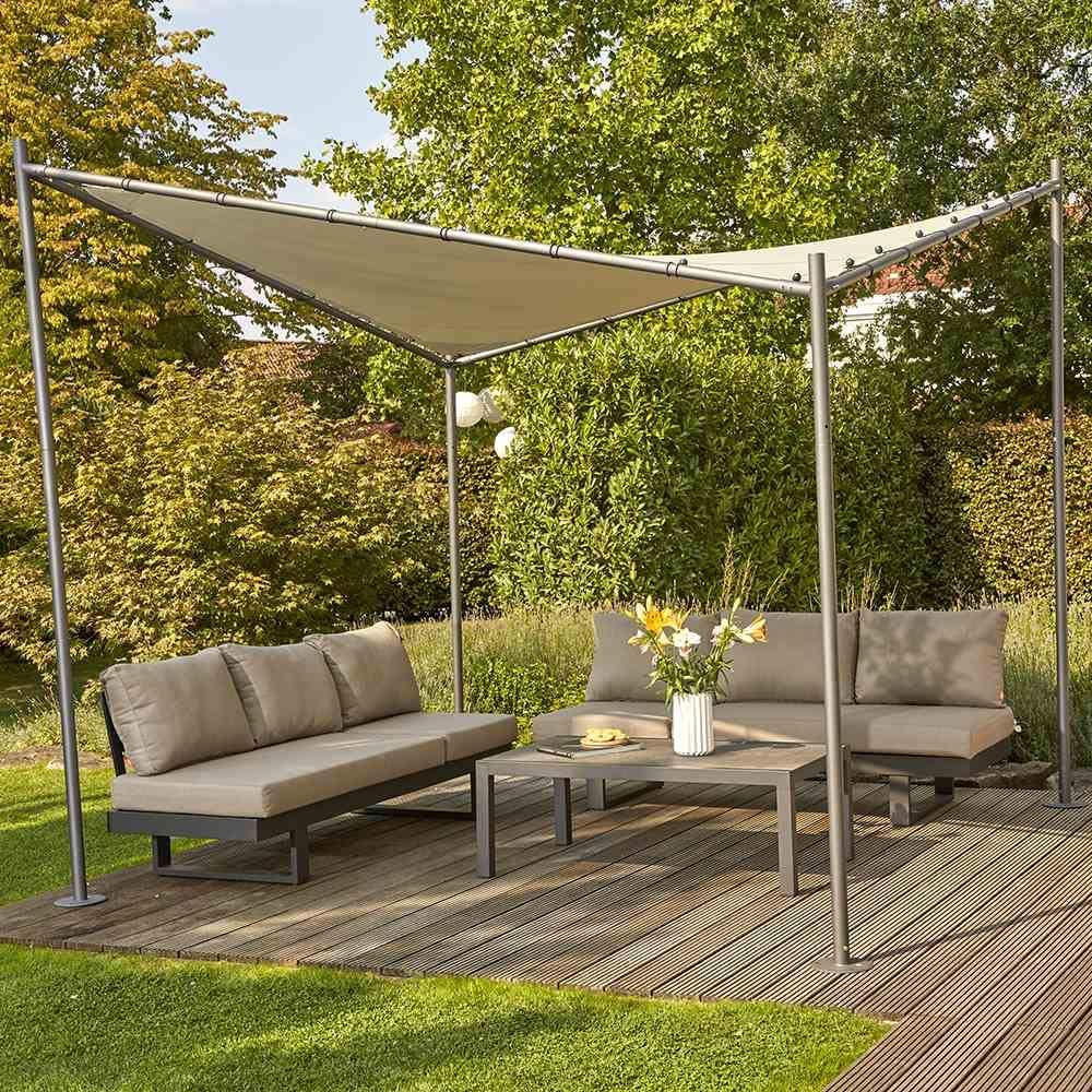 Gazebo 350x350 cm da esterno giardino con struttura in acciaio resistente e copertura irregolare in poliestere Alicante
