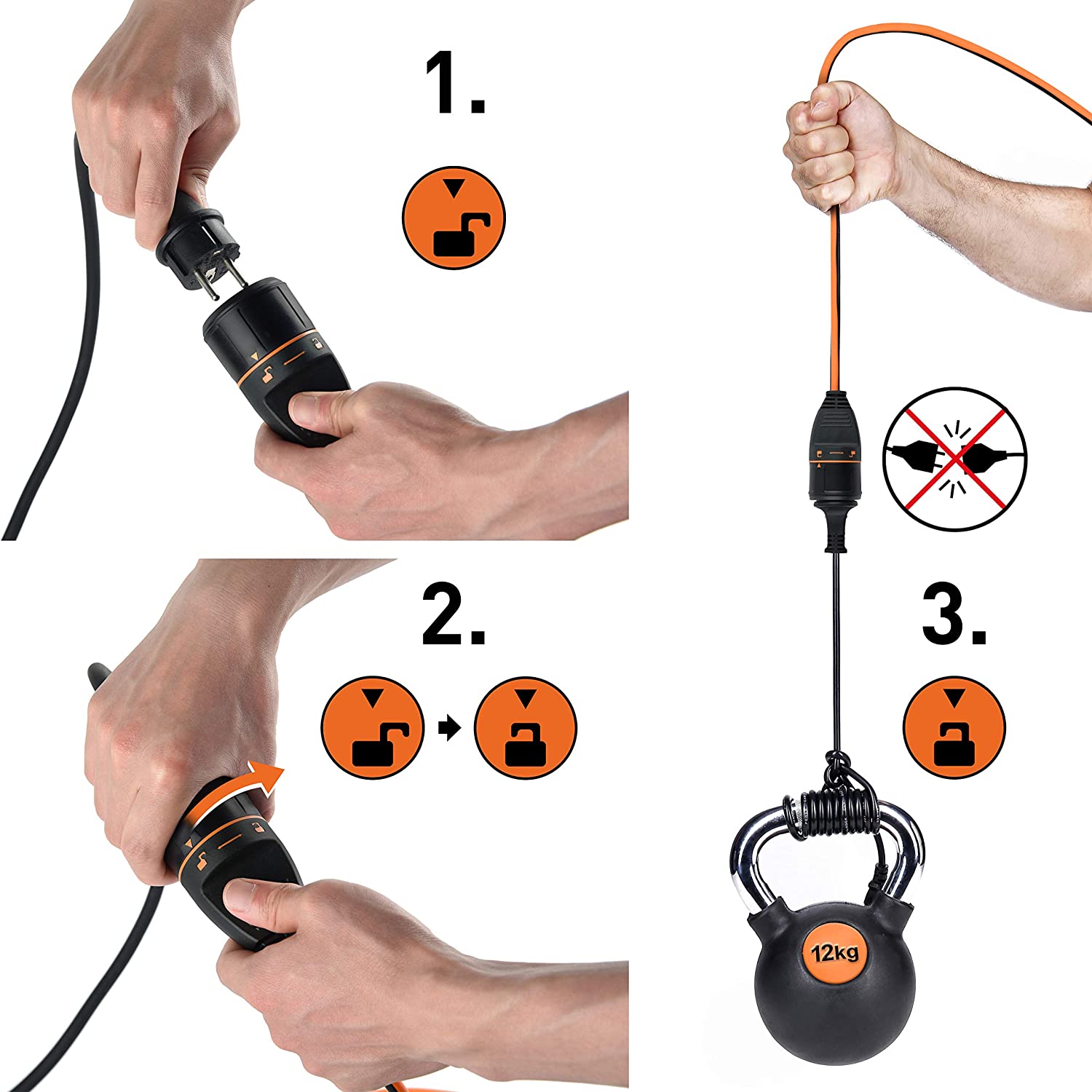 Avvolgicavo prolunga da giardino 25 Mt con sistema di blocco presa 3500W max. ELECTRALOCK 49237