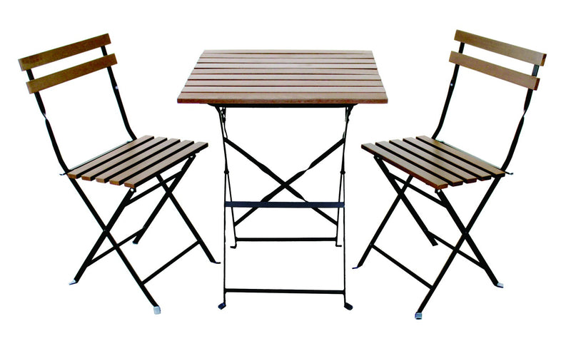 Set tavolino con 2 sedie in acciaio e legno da balcone giardino Bistrot Woody