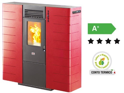 Stufa a pellet 9,01 kW Queen Slim 10 Canalizzata Bordeaux