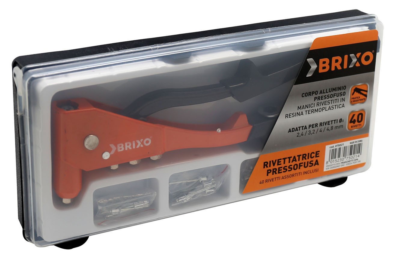 Rivettatrice pressofusa con adattatori Brixo con 40 rivetti