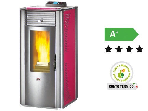 Stufa a pellet riscaldamento con struttura in acciaio 13,84 kW Queen Idro 14 Bordeaux