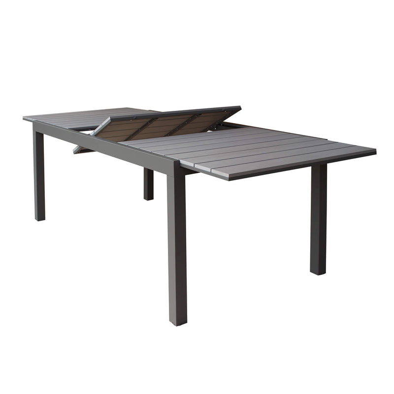 Tavolo allungabile da esterno in alluminio con piano in polywood effetto
