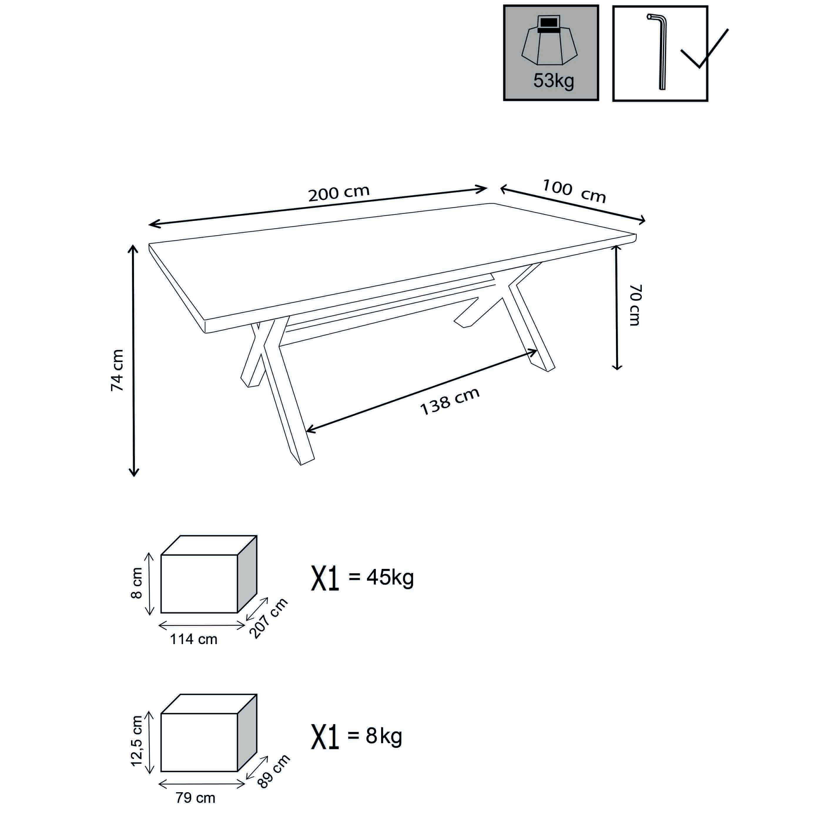 Tavolo per esterno in alluminio con piano in cementite effetto legno 200