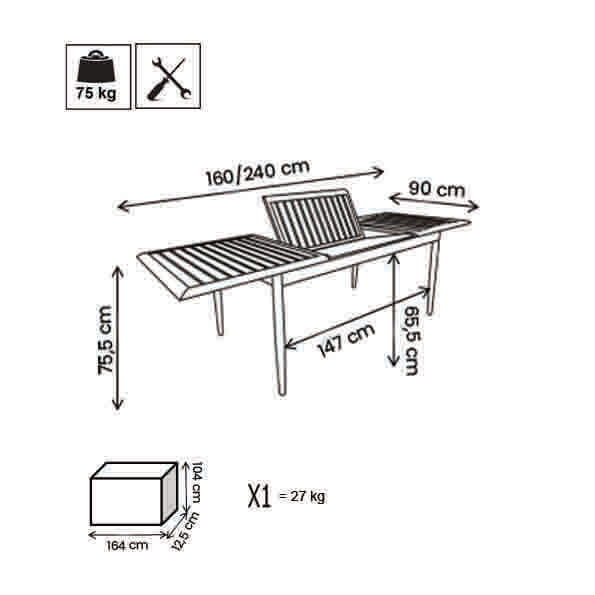 Tavolo allungabile da esterno con struttura e piano in alluminio con eff