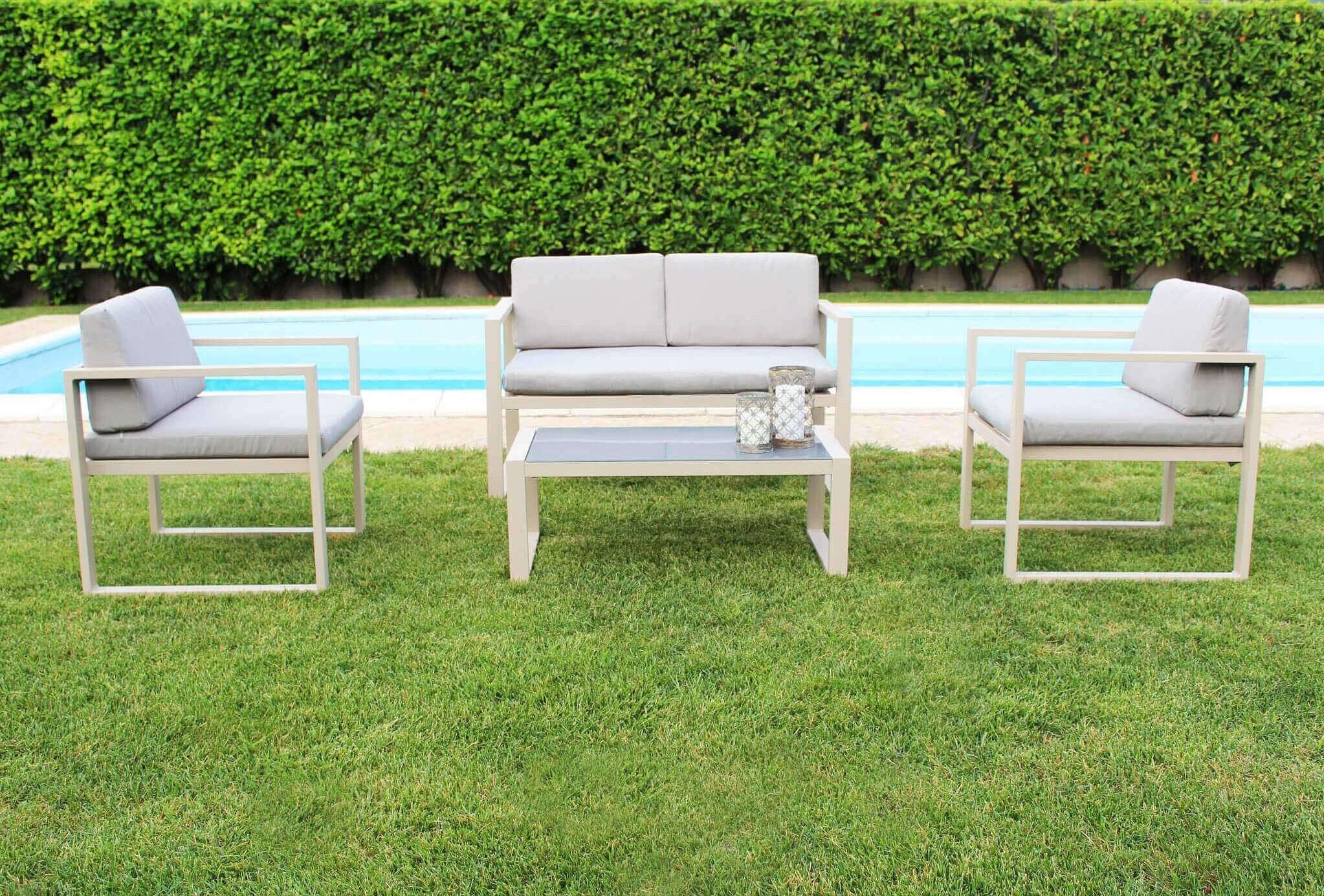 Salotto 2 posti in alluminio per esterno completo con cuscini ERMES