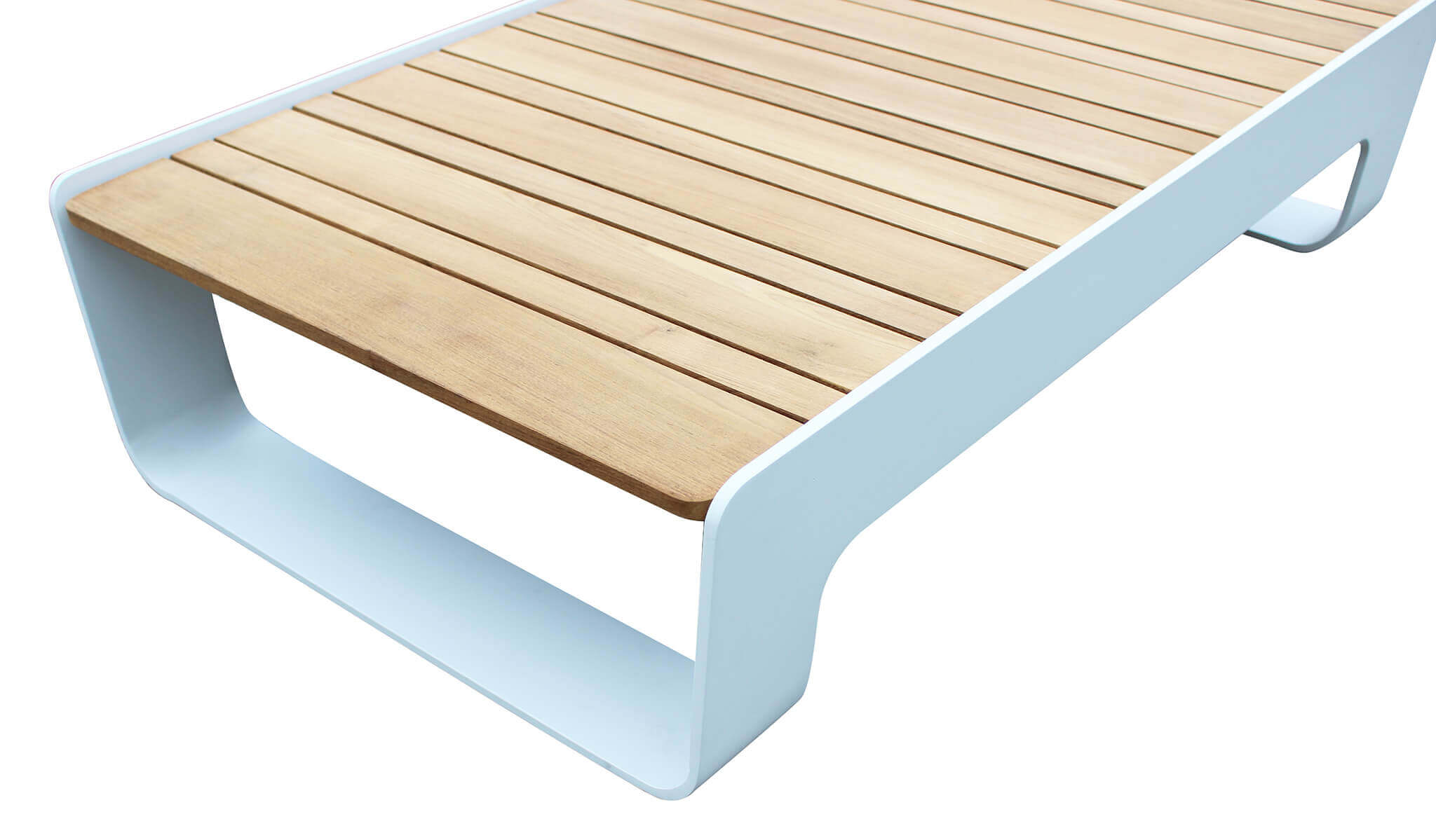 Set salotto angolare in alluminio e teak per esterno con tavolino e cusc