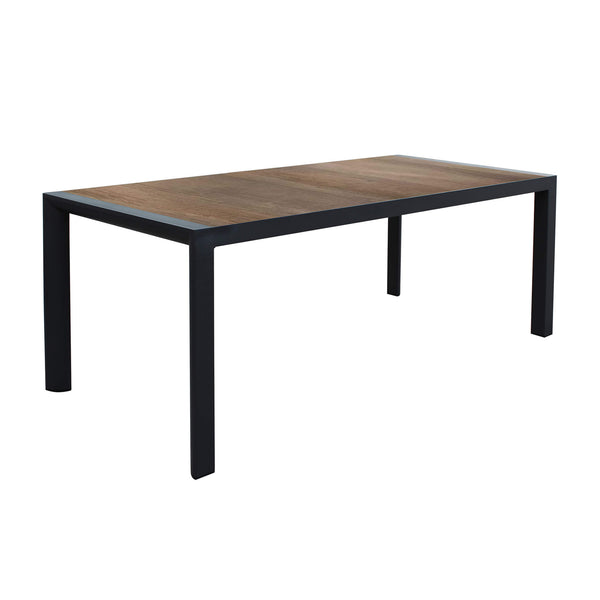 Tavolo per esterno in alluminio con piano in gres effetto legno 150x90 c