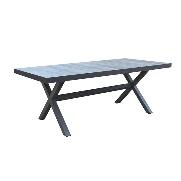 Tavolo in alluminio per esterno con piano in ceramica effetto legno 200x