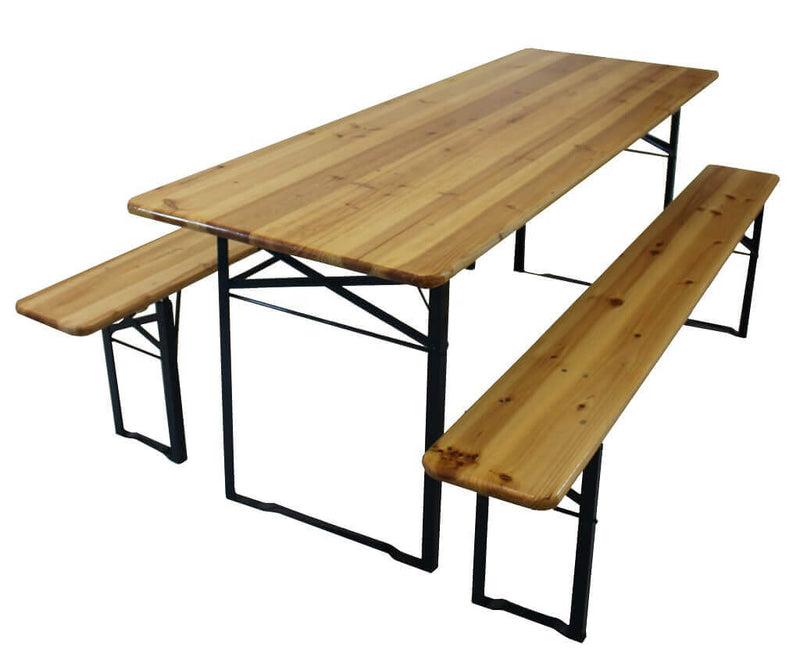 Set Birreria tavolo con panche da campeggio in legno e acciaio pieghevol