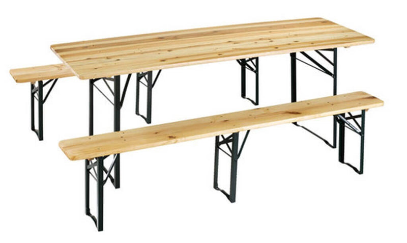 Set Birreria tavolo con panche a 3 gambe da campeggio 220x70 cm