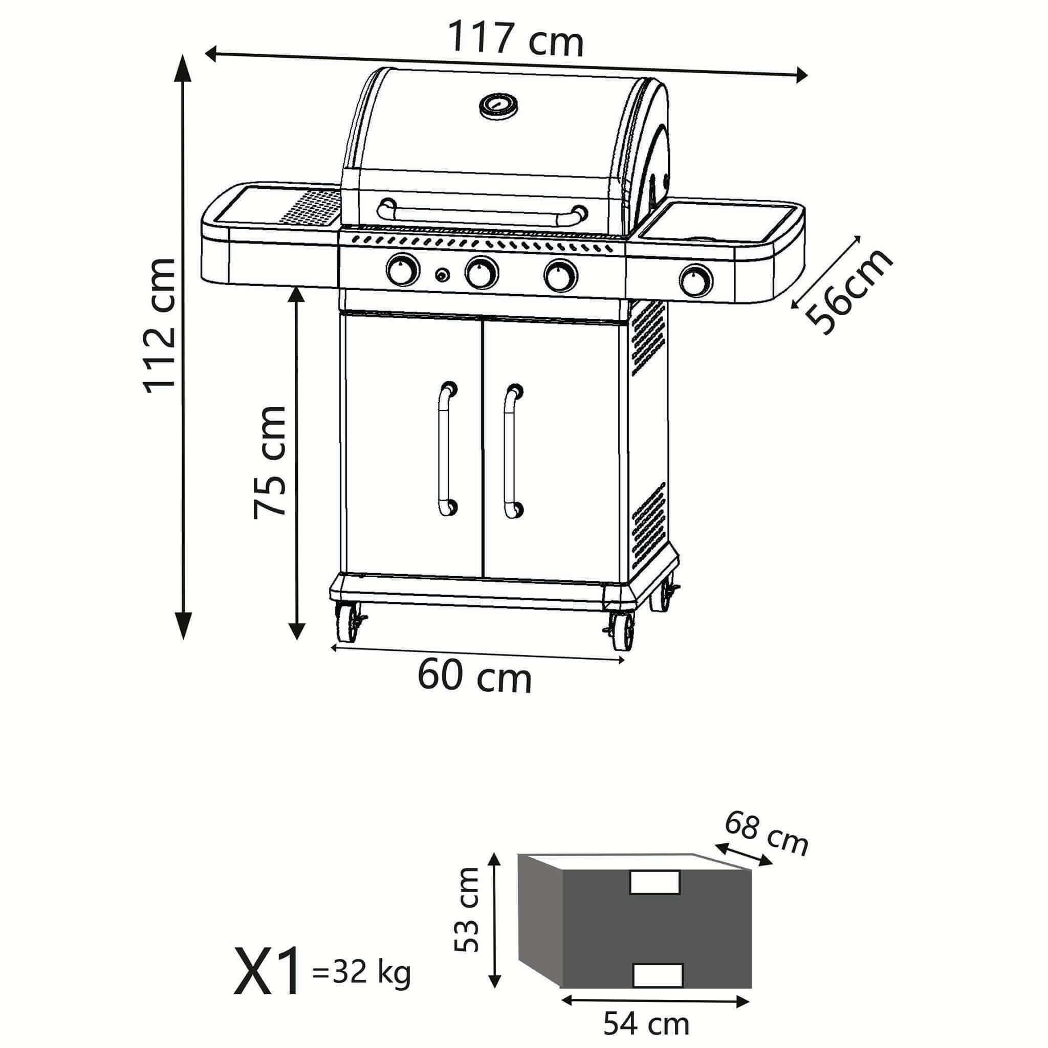 Barbecue gas in acciaio 3 bruciatori +1 fornello laterale Michigan 4