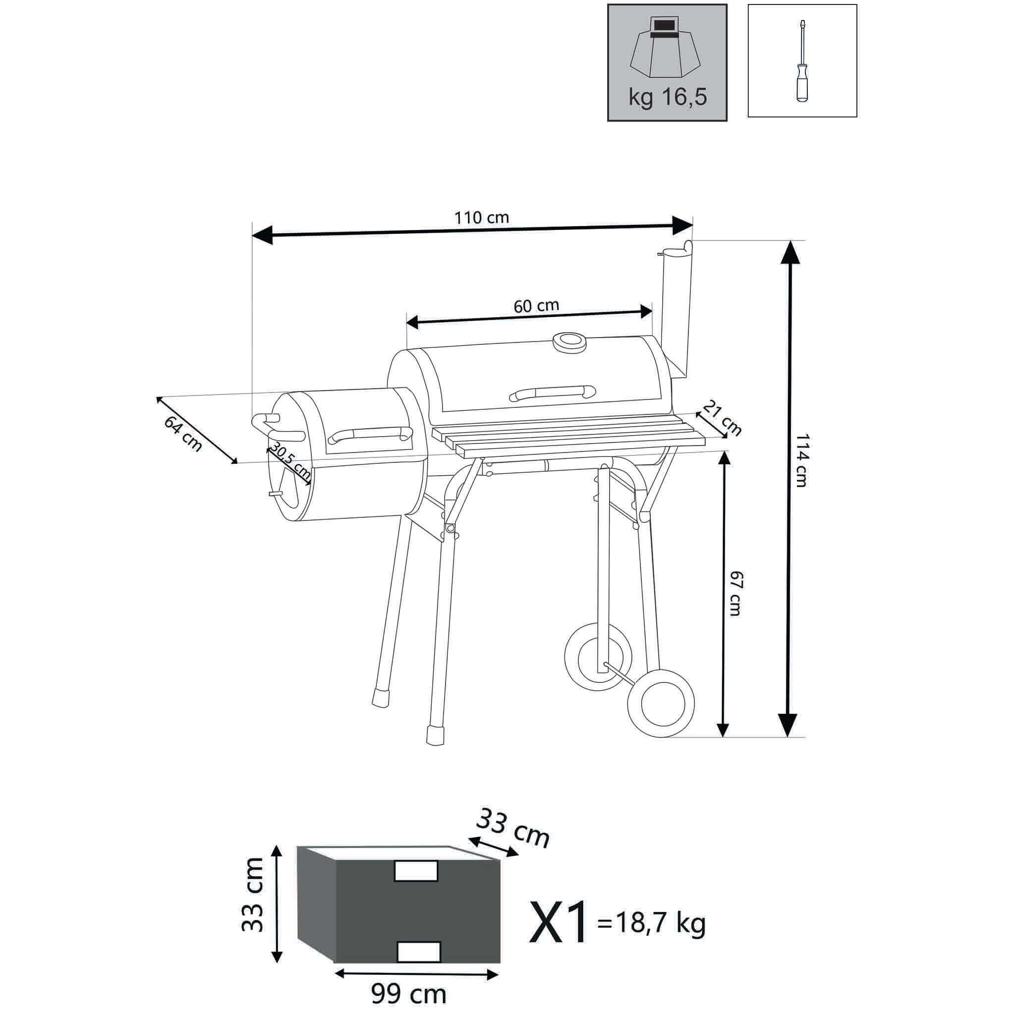 Barbecue a carbone con griglia in acciaio ed affumicatore laterale Essex