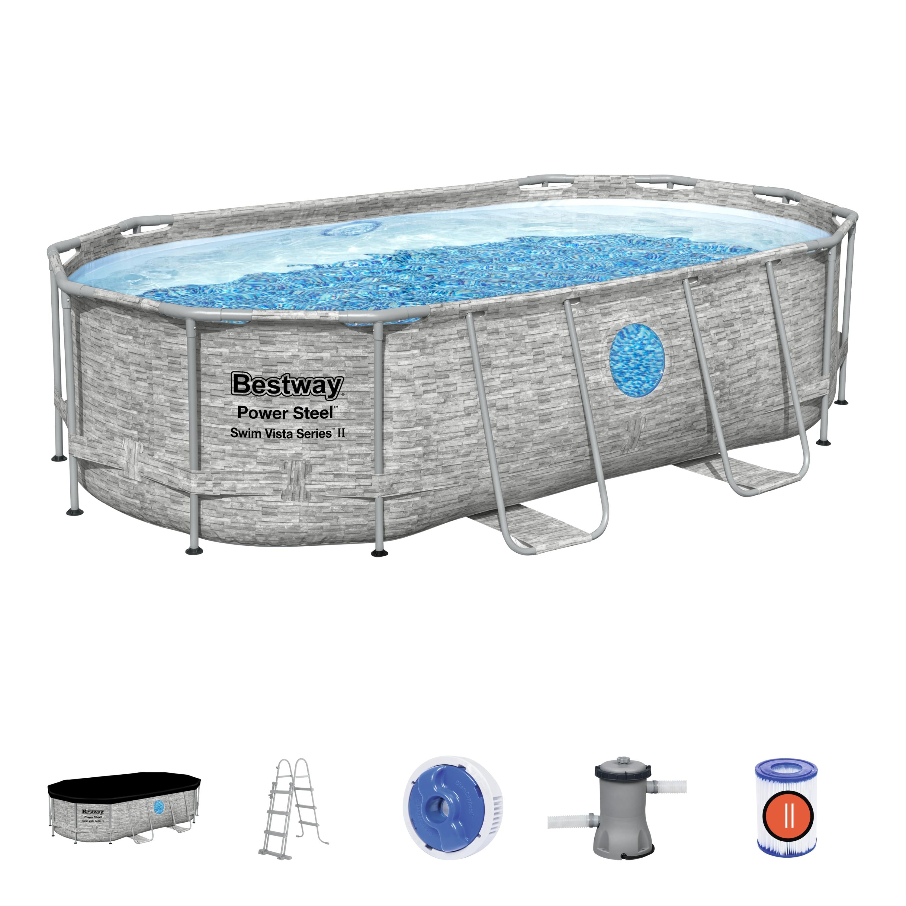 Piscina Power Steel Swim Vista Series II Ovale effetto marmo con Oblò Bestway 56714