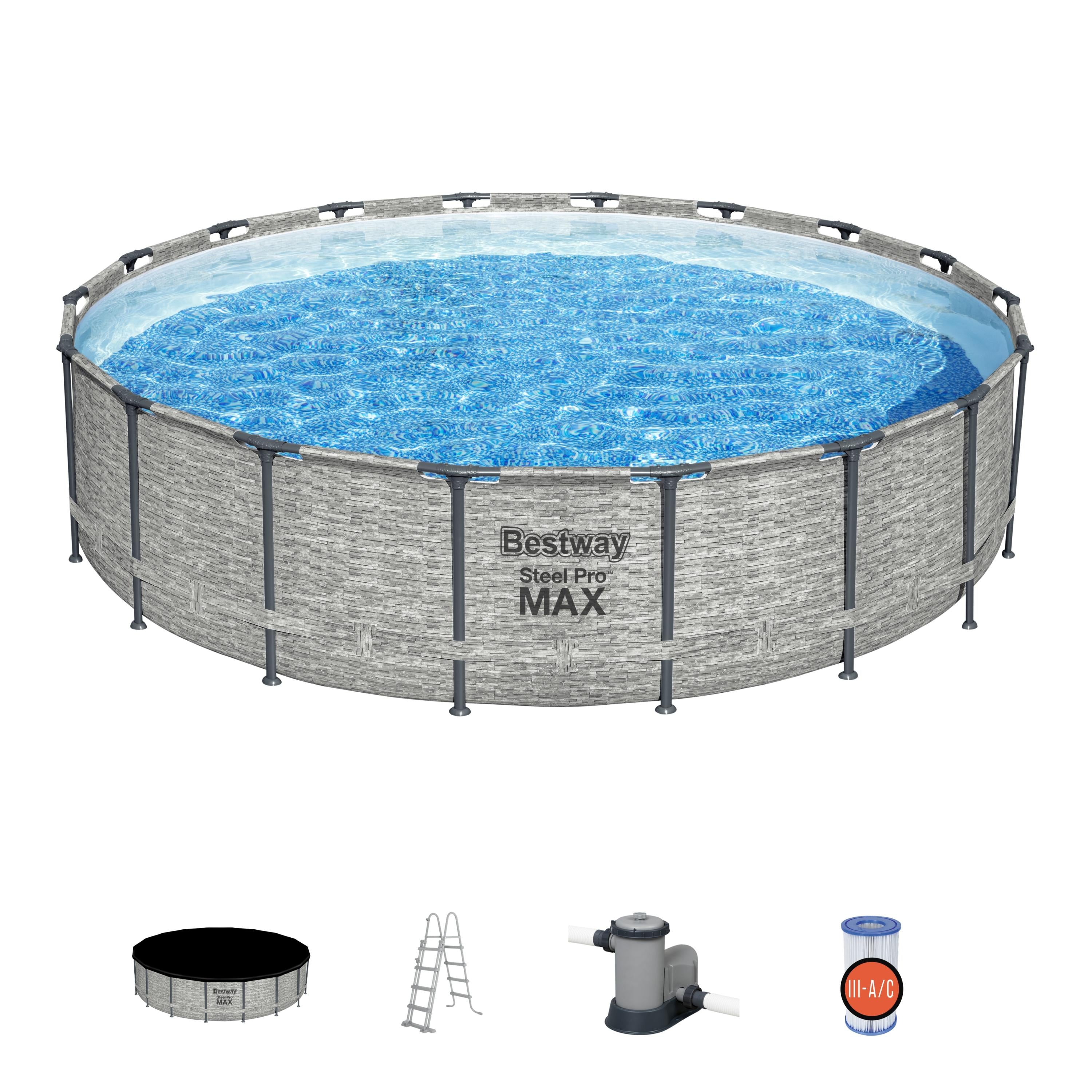 Piscina con struttura rotonda Steel Pro MAX effetto pietra 549x122 cm Bestway 5618Y