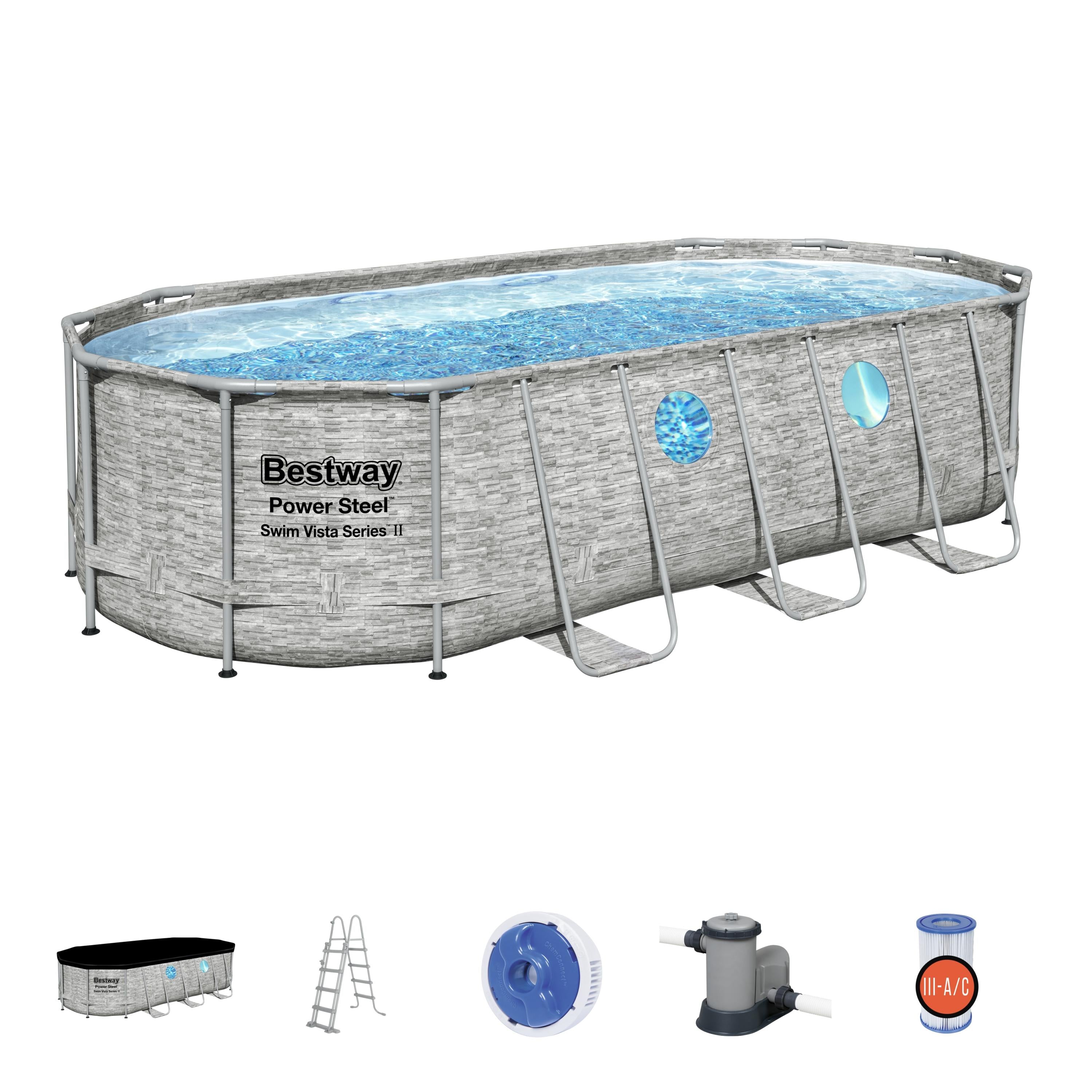 Piscina Ovale rattan con Oblò Power Steel Swim Vista 549x274x122 cm Bestway 56716