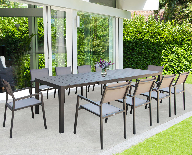 Tavolo estensibile da giardino con struttura in alluminio e piano effetto doghe Spenser