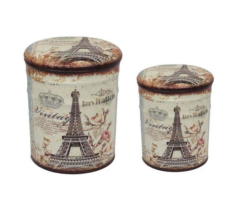Pouf contenitori da interno in PVC con decoro Parigi Tour Eiffel set 2 pezzi