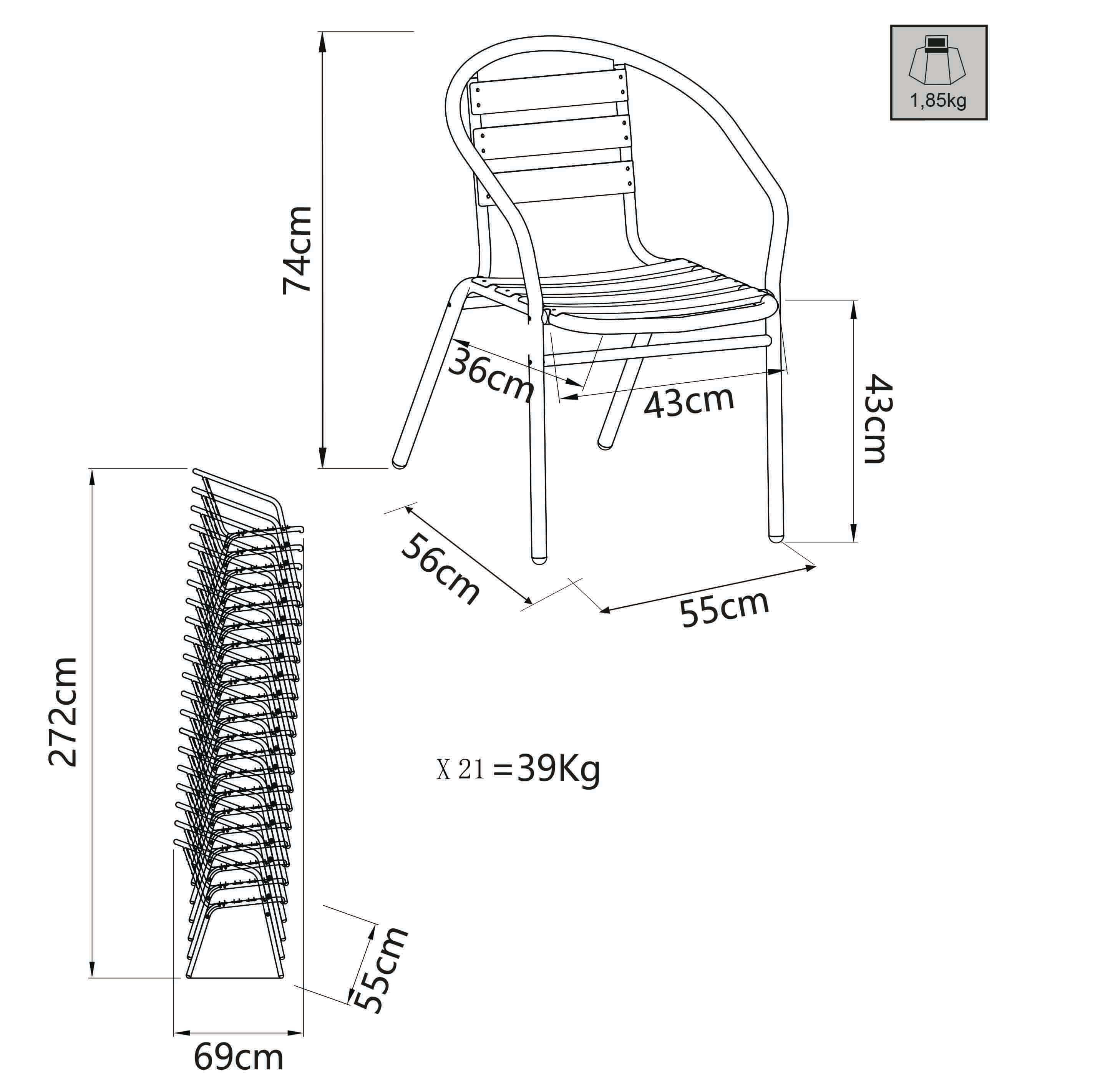 Poltrona impilabile in alluminio 56x55xH74 cm