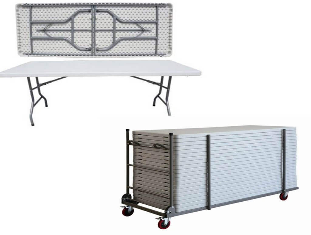 Tavolo in acciaio e plastica con piedi richiudibili 180x75xH74 cm