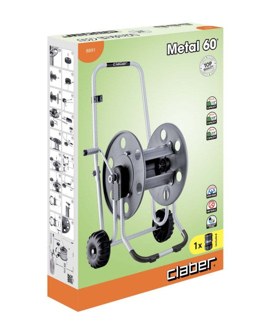 Carrello avvolgitubo in acciaio professional fino a 85 mt Metal 60 Claber 8891