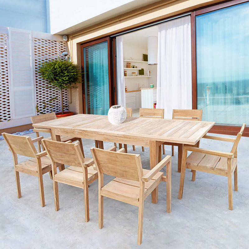 Tavolo allungabile 150/210 cm da esterno giardino in legno di teak con piano a doghe Rabiot