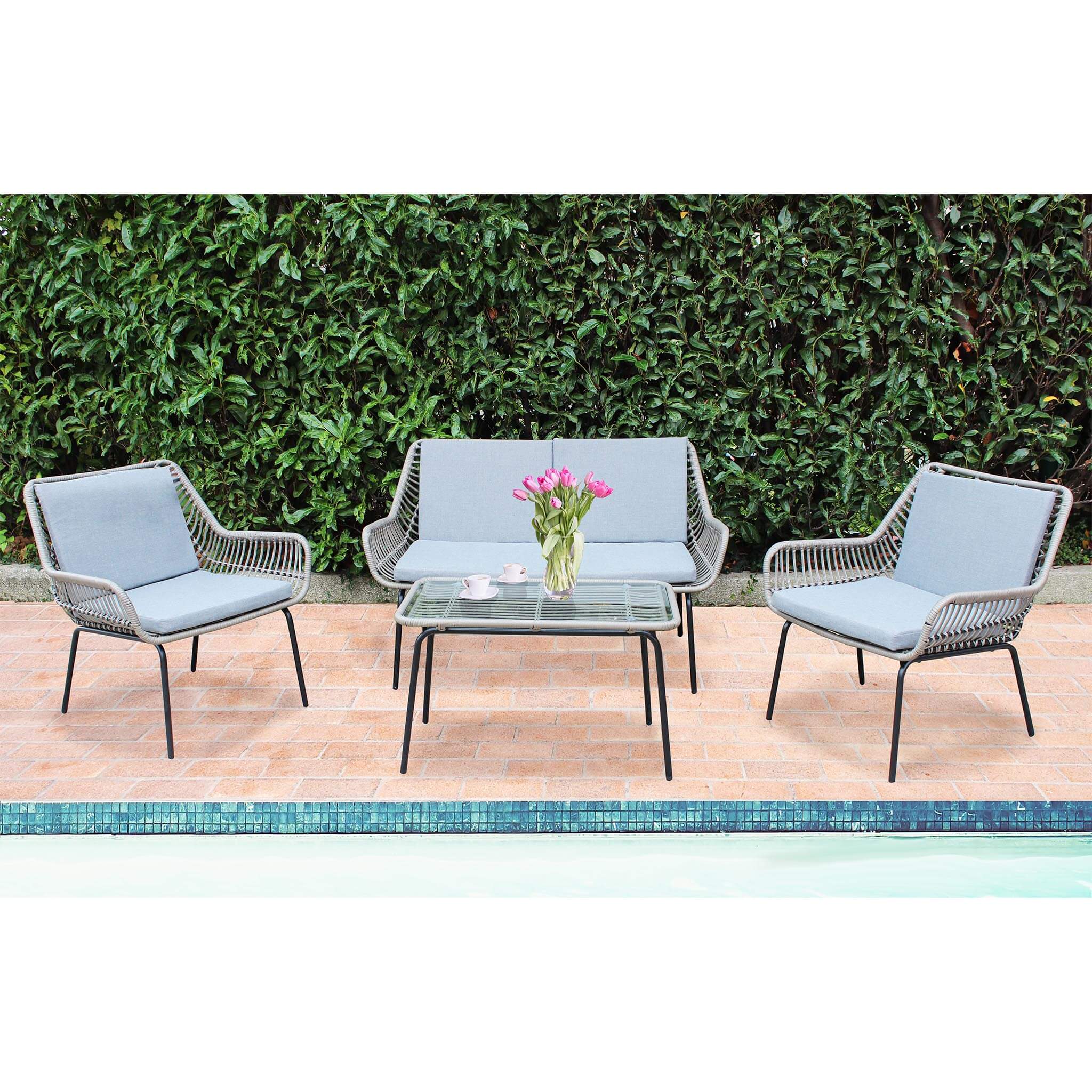 Salotto in metallo con cuscini per esterno KENYA