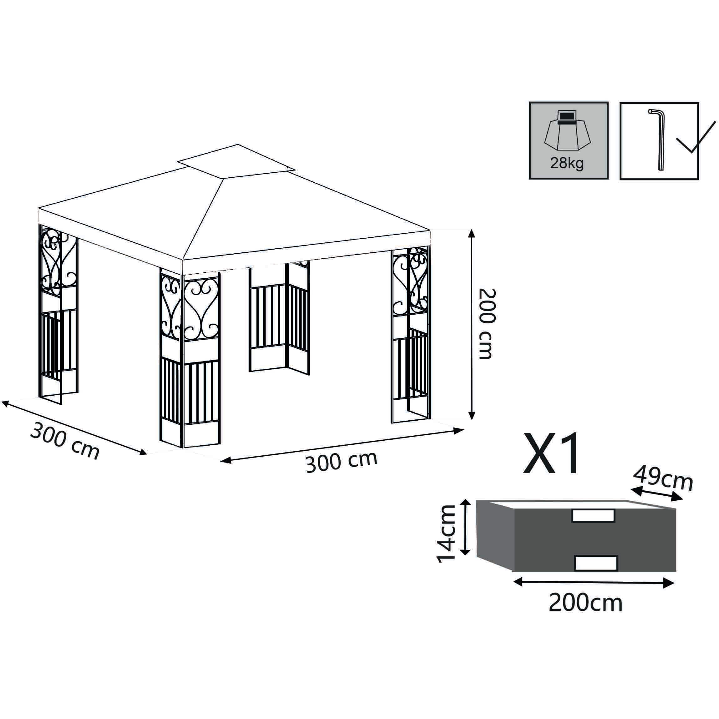 Gazebo in acciaio e poliestere 3x3 mt Raylee